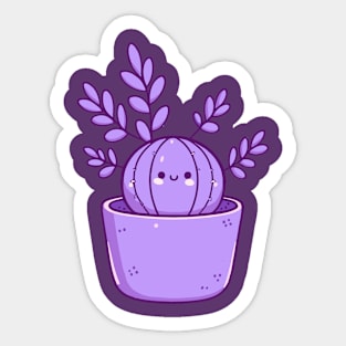 Cute Kawaii Cactus in a Pot | Lilac Succulent Flowerpot | Cute Kawaii Houseplant Sticker